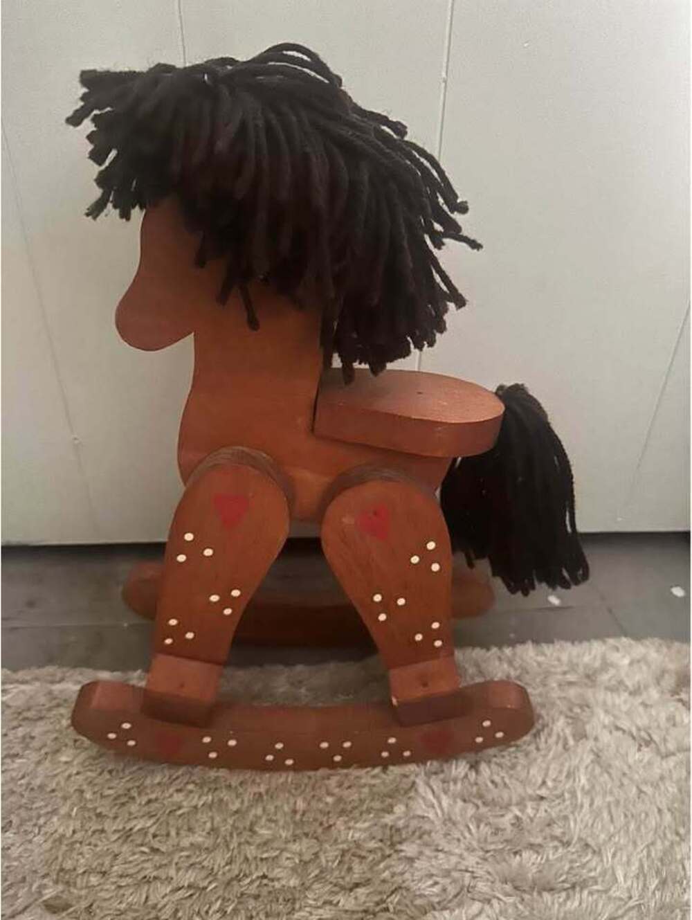Vintage Wooden Handcrafted Country Rocking Horse for Dolls cottage core
